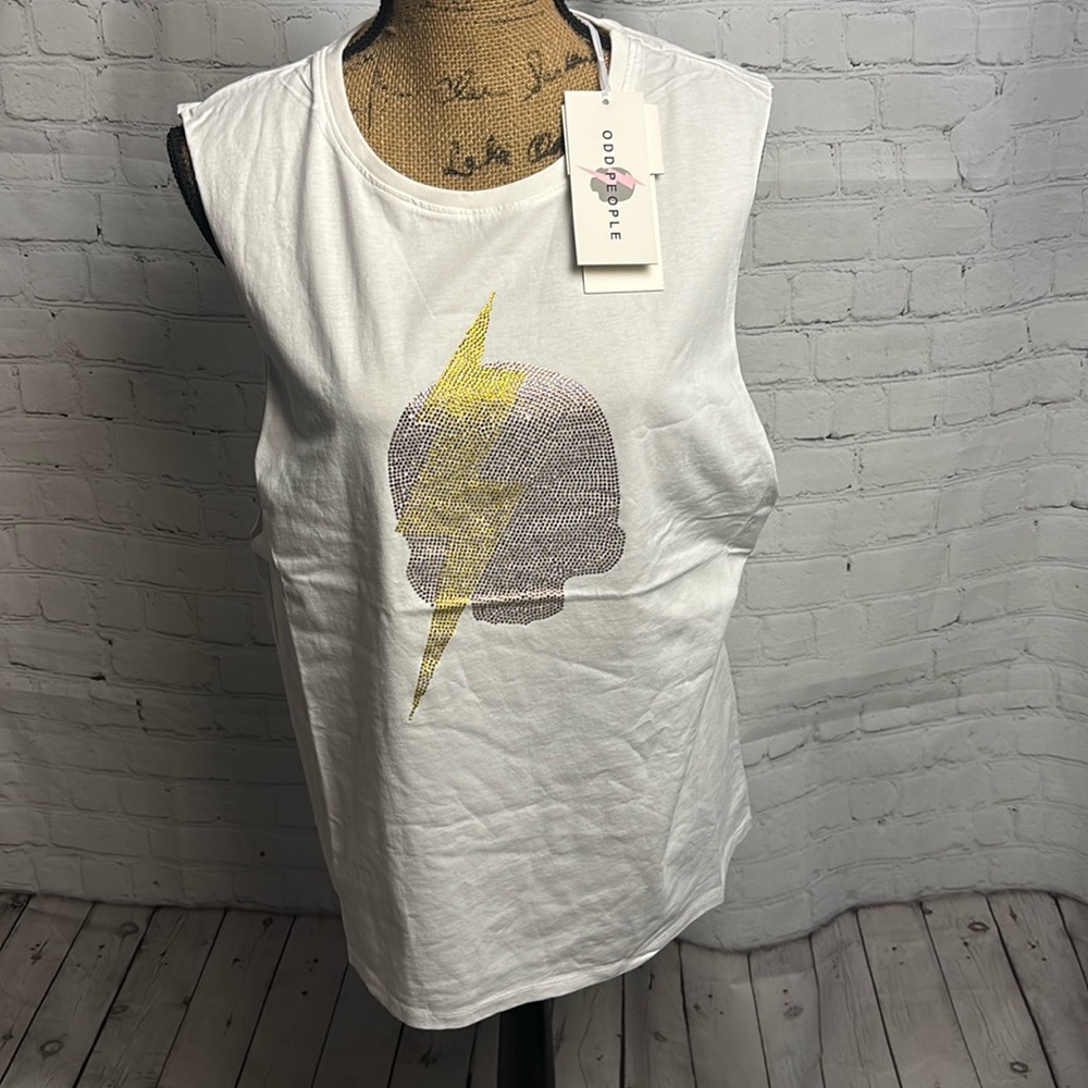 Recycled Karma Rhinestone skull muscle tee
